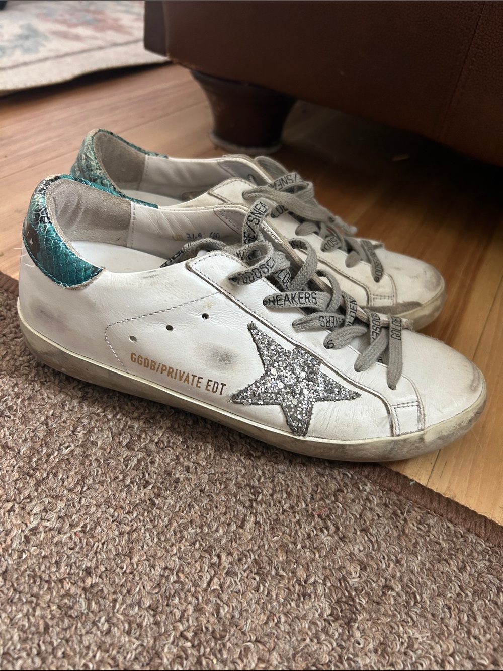 Golden Goose  White Sneakers with Silver Glitter Star